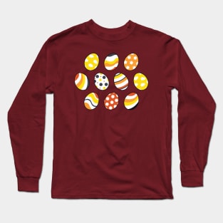 Egg Pattern | Yellow Orange Gray | Stripes Clouds Flowers Dots | Brown Long Sleeve T-Shirt